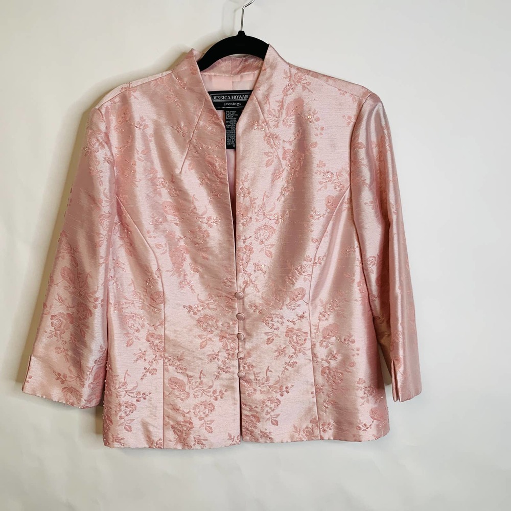 Jessica Howard Pink Beaded Formal Dress Jacket Set Sz 12 MOB